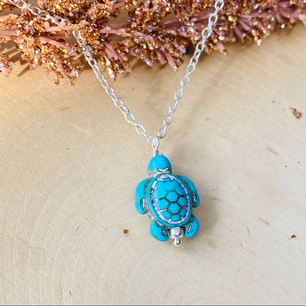 Turtle Turquoise Gemstone Sterling Necklace